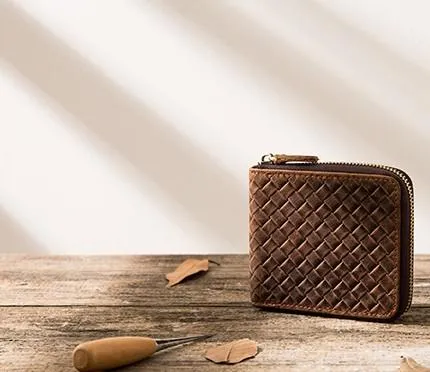 Cool Leather Vintage Mens Small Wallets Zipper billfold Wallets for Men