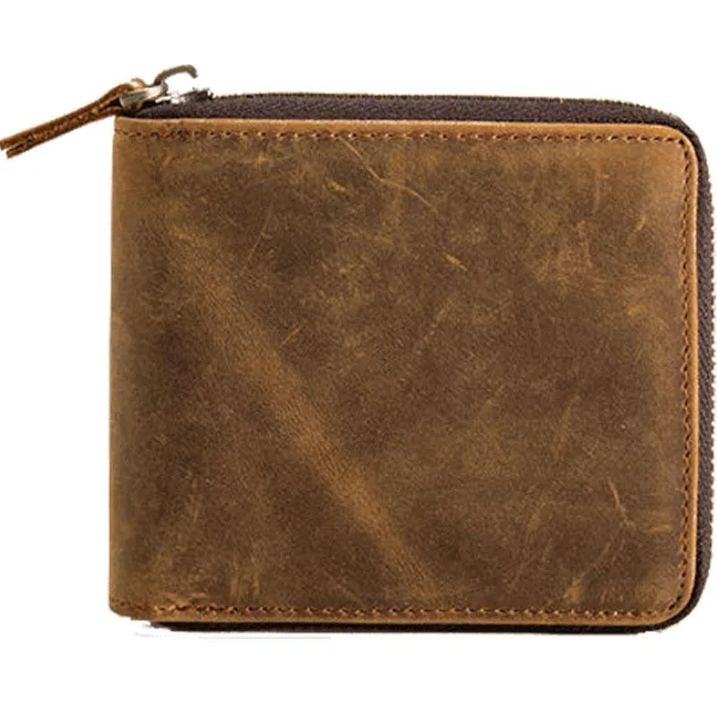 Cool Leather Vintage Mens Small Wallets Zipper billfold Wallets for Men