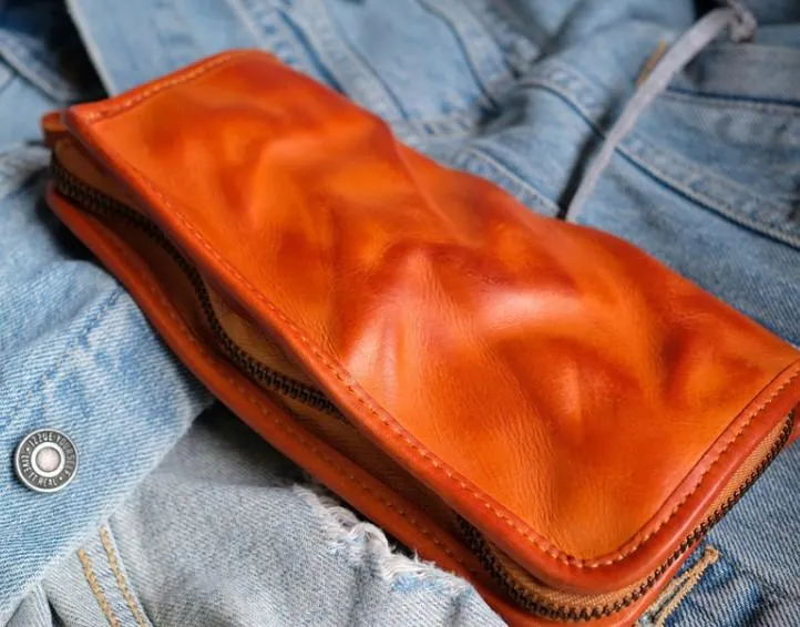 Cool Mens Leather Zipper Long Clutch Wallet Zipper Vintage Long Wallet For Men
