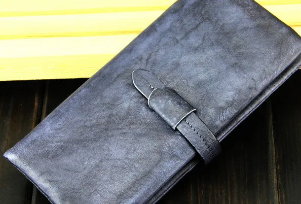 Cool mens long leather wallet vintage brown leaather long wallet for men