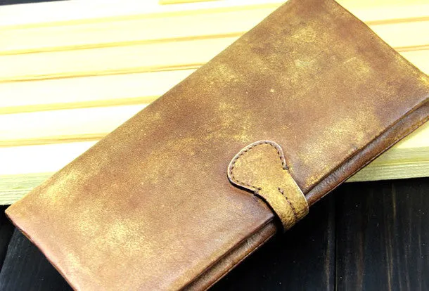 Cool mens long leather wallet vintage brown leaather long wallet for men