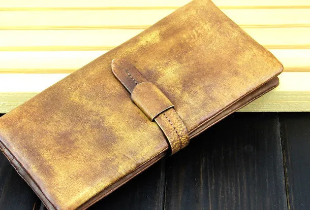 Cool mens long leather wallet vintage brown leaather long wallet for men