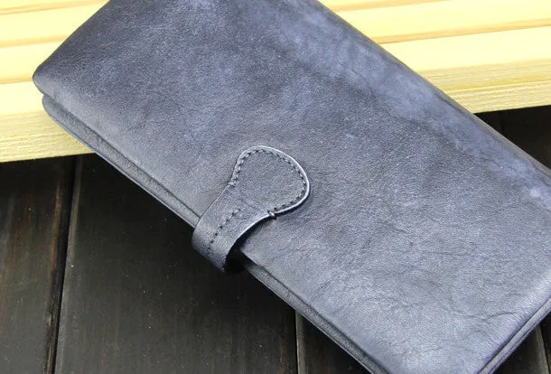 Cool mens long leather wallet vintage brown leaather long wallet for men