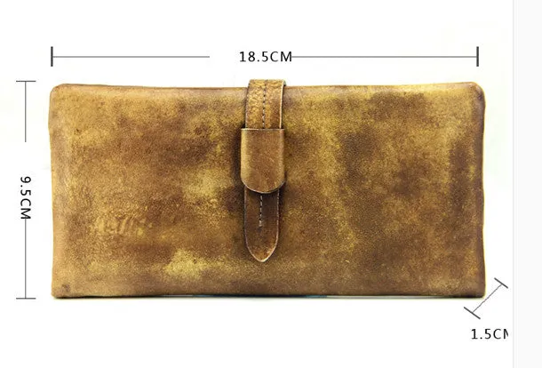 Cool mens long leather wallet vintage brown leaather long wallet for men