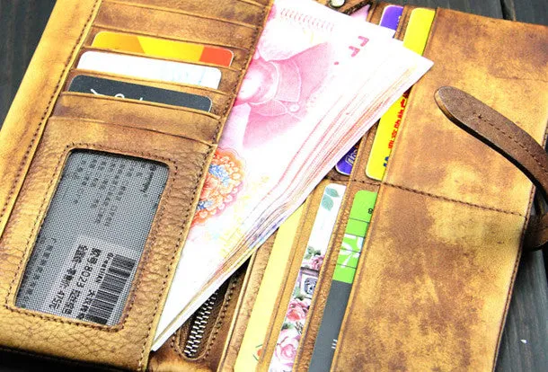 Cool mens long leather wallet vintage brown leaather long wallet for men