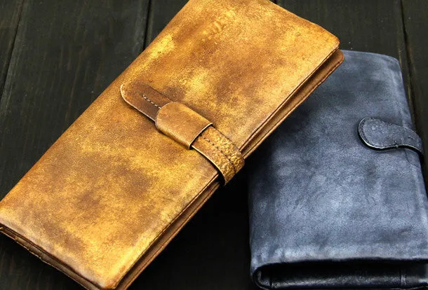 Cool mens long leather wallet vintage brown leaather long wallet for men
