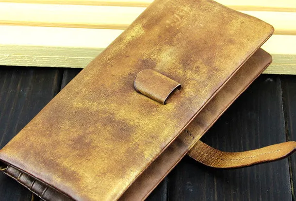 Cool mens long leather wallet vintage brown leaather long wallet for men