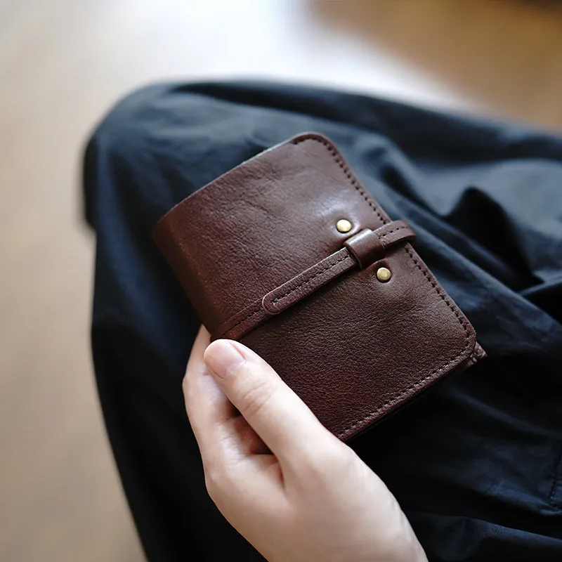 Cute Coffee Leather Womens Slim Small Wallet Classic Billfold Wallet With Buckle For Women