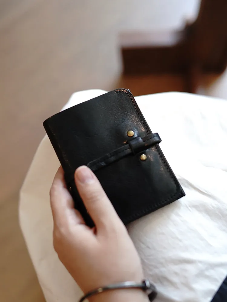 Cute Coffee Leather Womens Slim Small Wallet Classic Billfold Wallet With Buckle For Women