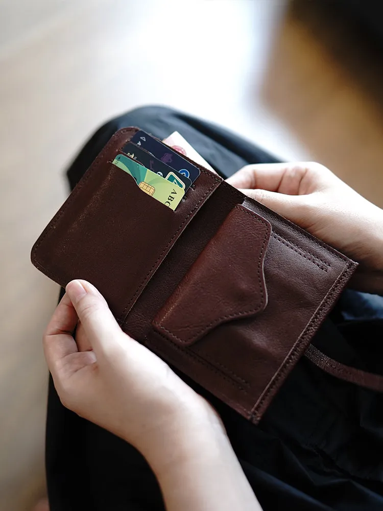 Cute Coffee Leather Womens Slim Small Wallet Classic Billfold Wallet With Buckle For Women
