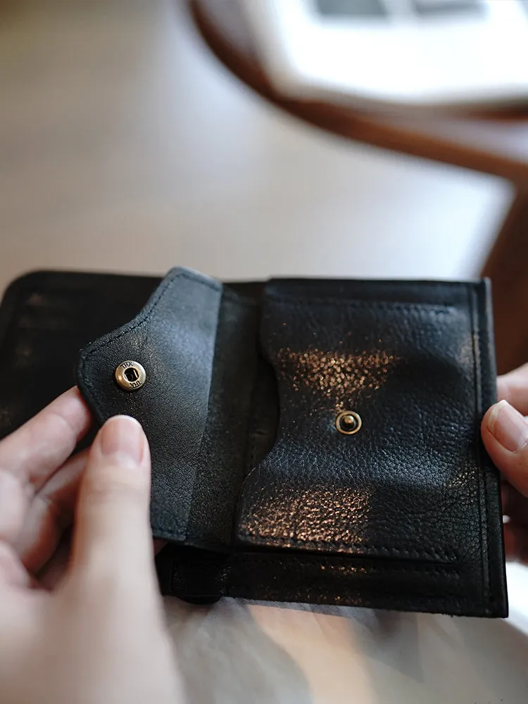 Cute Coffee Leather Womens Slim Small Wallet Classic Billfold Wallet With Buckle For Women
