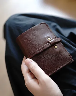 Cute Coffee Leather Womens Slim Small Wallet Classic Billfold Wallet With Buckle For Women