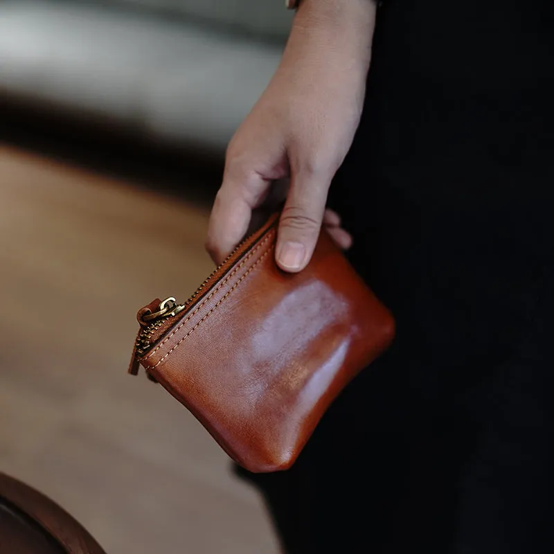 Cute Coffee Leather Womens Zipper Wallet Classic Small Card Coin Wallet For Women