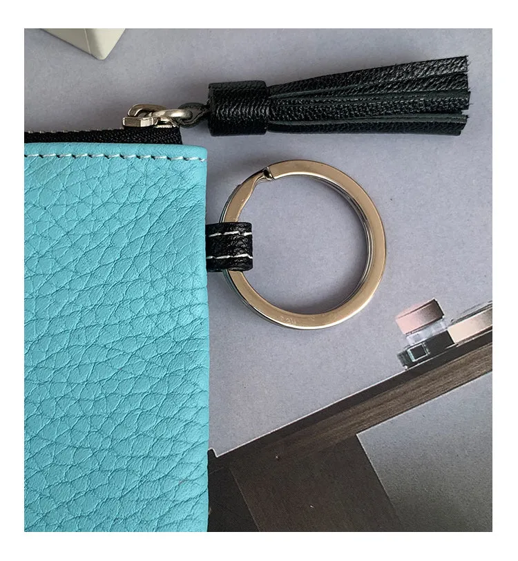 Cute Green Leather Small Change Wallet Women Keychain with Wallet Zipper Coin Wallet For Women