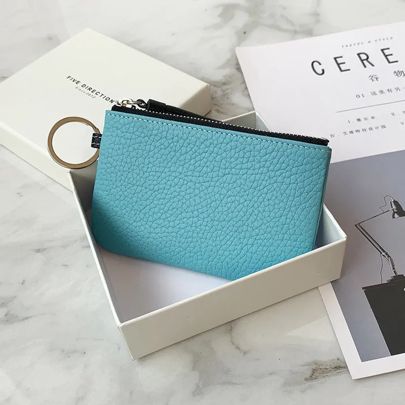 Cute Green Leather Small Change Wallet Women Keychain with Wallet Zipper Coin Wallet For Women