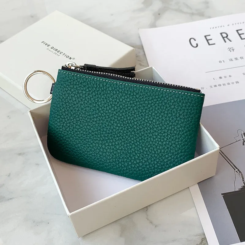 Cute Green Leather Small Change Wallet Women Keychain with Wallet Zipper Coin Wallet For Women