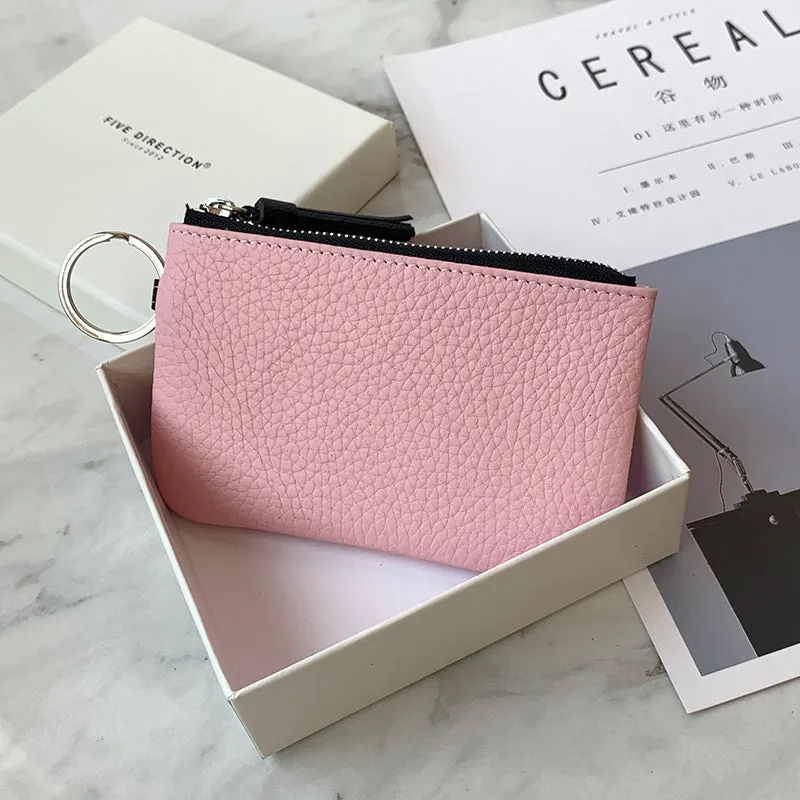 Cute Green Leather Small Change Wallet Women Keychain with Wallet Zipper Coin Wallet For Women