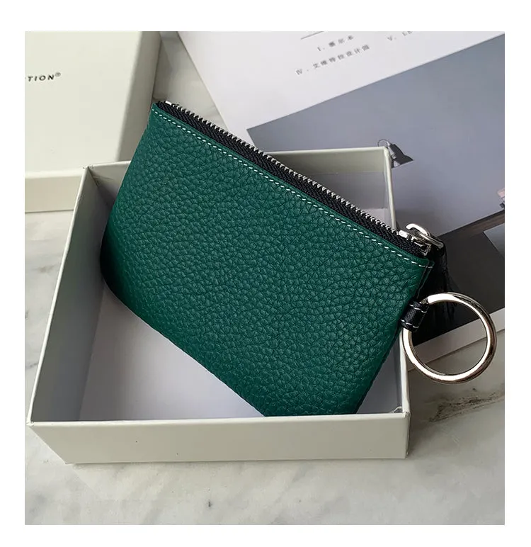 Cute Green Leather Small Change Wallet Women Keychain with Wallet Zipper Coin Wallet For Women