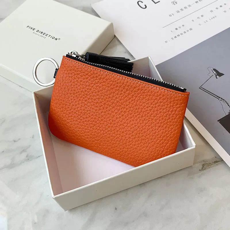 Cute Green Leather Small Change Wallet Women Keychain with Wallet Zipper Coin Wallet For Women