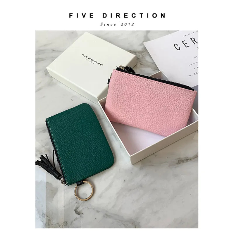 Cute Green Leather Small Change Wallet Women Keychain with Wallet Zipper Coin Wallet For Women