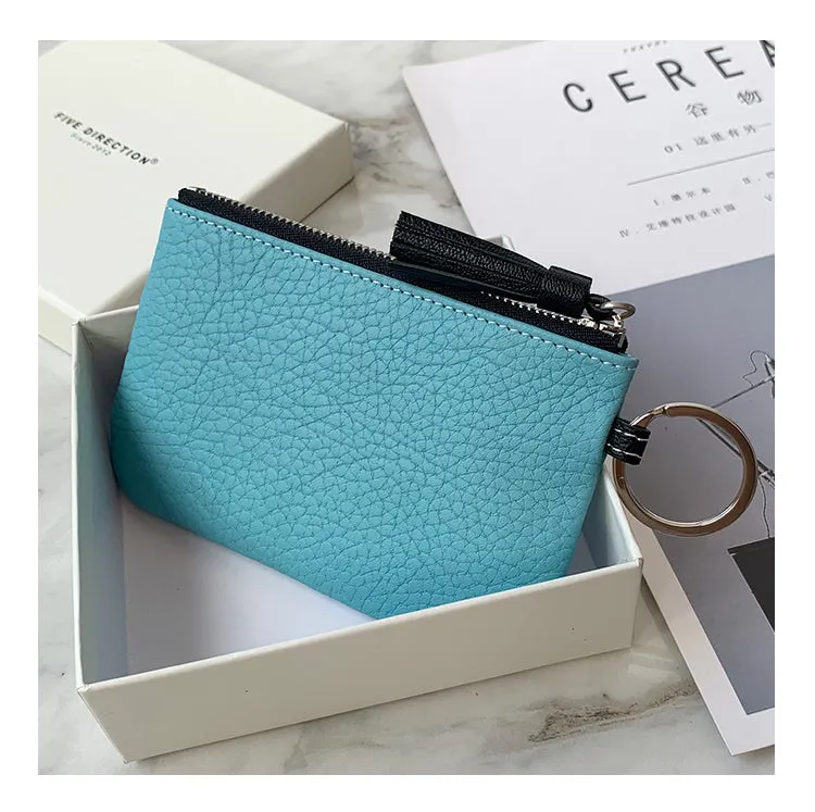 Cute Green Leather Small Change Wallet Women Keychain with Wallet Zipper Coin Wallet For Women