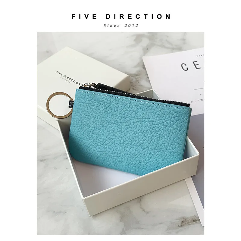 Cute Green Leather Small Change Wallet Women Keychain with Wallet Zipper Coin Wallet For Women