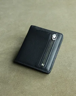 Cute Women Black Leather Small Bifold Wallet Billfold Wallet with Coin Pocket For Women