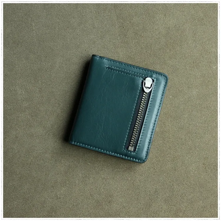Cute Women Black Leather Small Bifold Wallet Billfold Wallet with Coin Pocket For Women