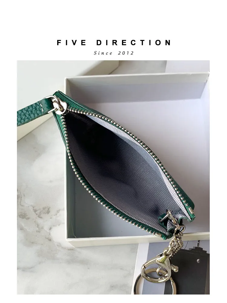 Cute Women Black Leather Small Change Wallet Keychain with Wallet Zipper Coin Wallet For Women
