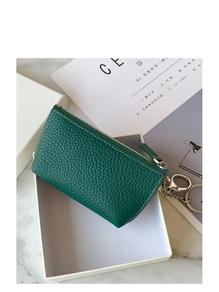 Cute Women Black Leather Small Change Wallet Keychain with Wallet Zipper Coin Wallet For Women