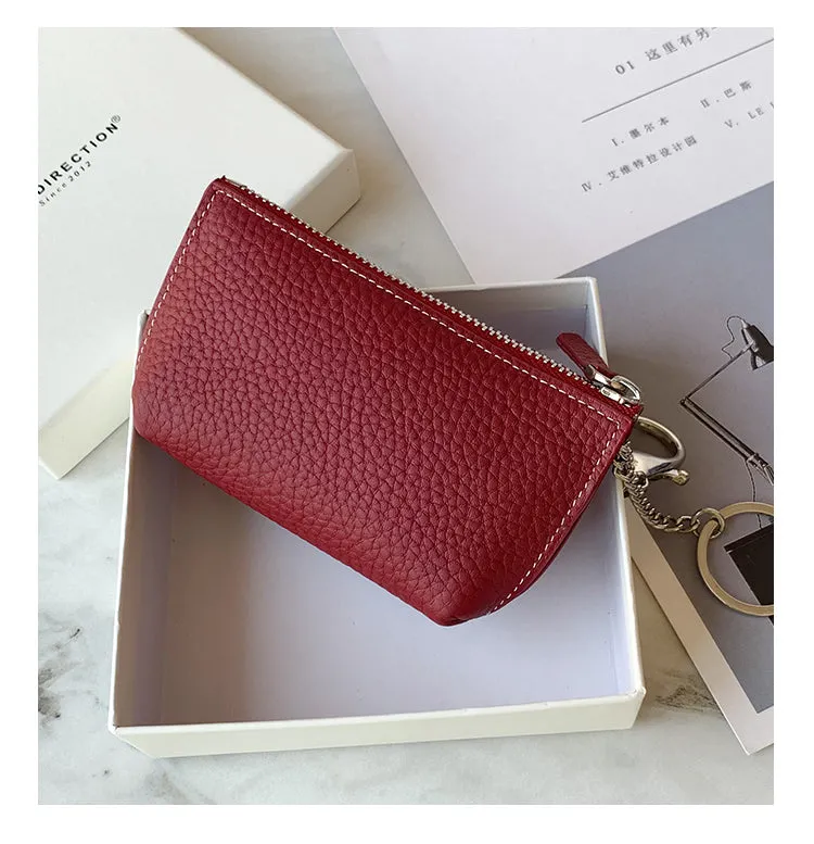 Cute Women Black Leather Small Change Wallet Keychain with Wallet Zipper Coin Wallet For Women