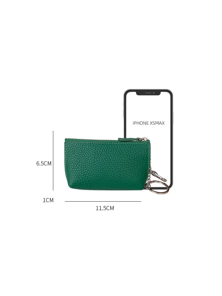 Cute Women Black Leather Small Change Wallet Keychain with Wallet Zipper Coin Wallet For Women