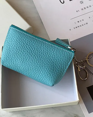 Cute Women Black Leather Small Change Wallet Keychain with Wallet Zipper Coin Wallet For Women