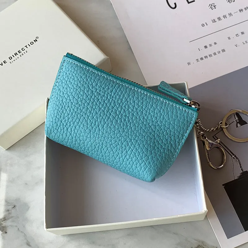 Cute Women Black Leather Small Change Wallet Keychain with Wallet Zipper Coin Wallet For Women