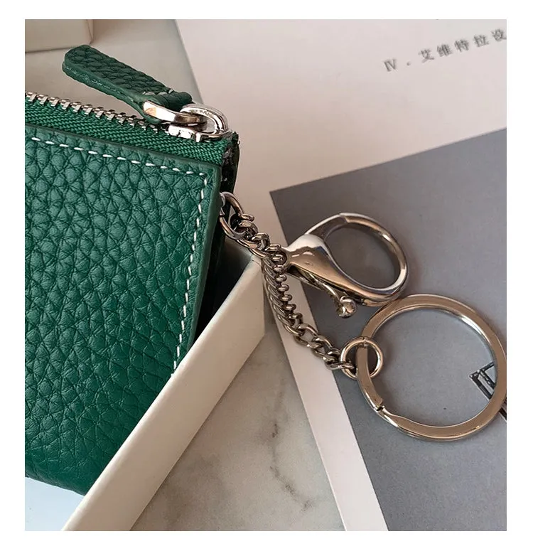 Cute Women Black Leather Small Change Wallet Keychain with Wallet Zipper Coin Wallet For Women