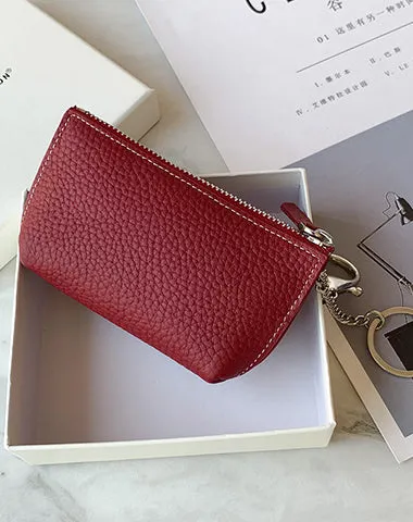 Cute Women Black Leather Small Change Wallet Keychain with Wallet Zipper Coin Wallet For Women