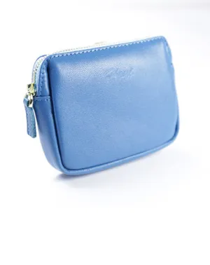 Cute Women Blue Leather Mini Zip Billfold Wallet Coin Wallet Small Zip Change Wallets For Women