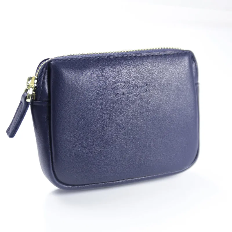 Cute Women Blue Leather Mini Zip Billfold Wallet Coin Wallet Small Zip Change Wallets For Women
