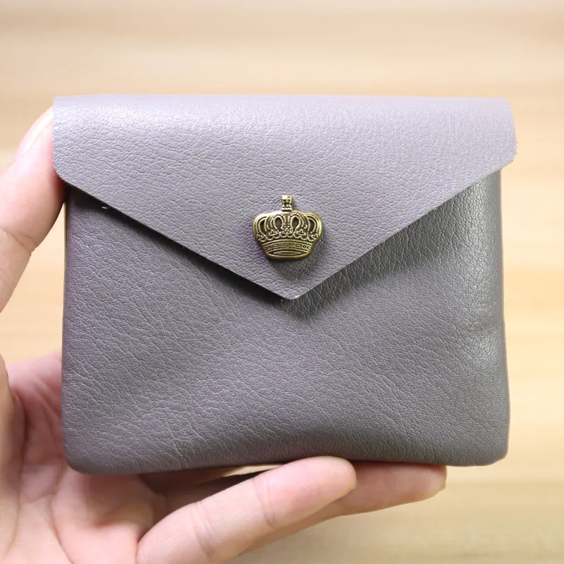 Cute Women Crown Gray Leather Mini Billfold Wallet Coin Wallets Slim Change Wallets For Women