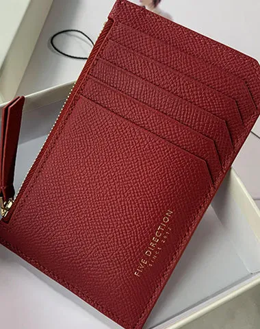 Cute Women Green Leather Slim Card Holder Card Wallet Zipper Change Wallet For Women