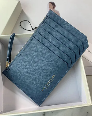Cute Women Green Leather Slim Card Holder Card Wallet Zipper Change Wallet For Women