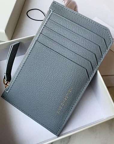 Cute Women Green Leather Slim Card Holder Card Wallet Zipper Change Wallet For Women