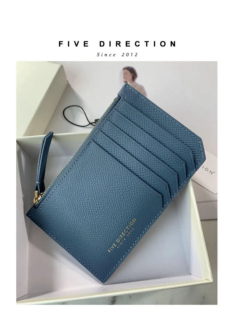 Cute Women Green Leather Slim Card Holder Card Wallet Zipper Change Wallet For Women