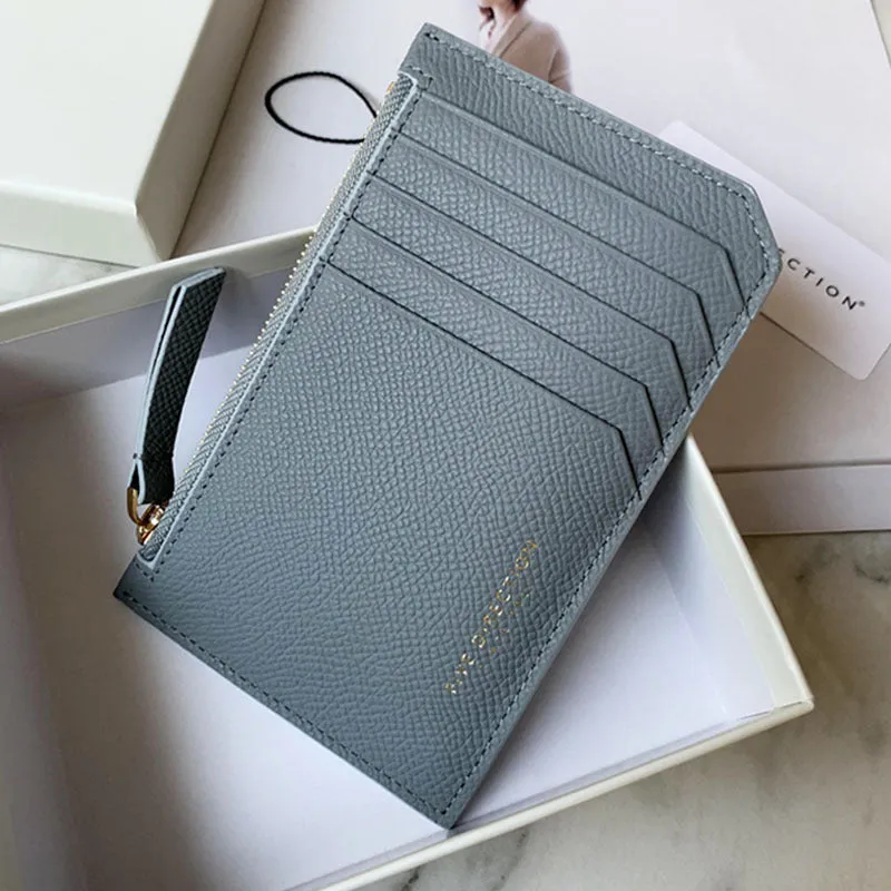 Cute Women Green Leather Slim Card Holder Card Wallet Zipper Change Wallet For Women