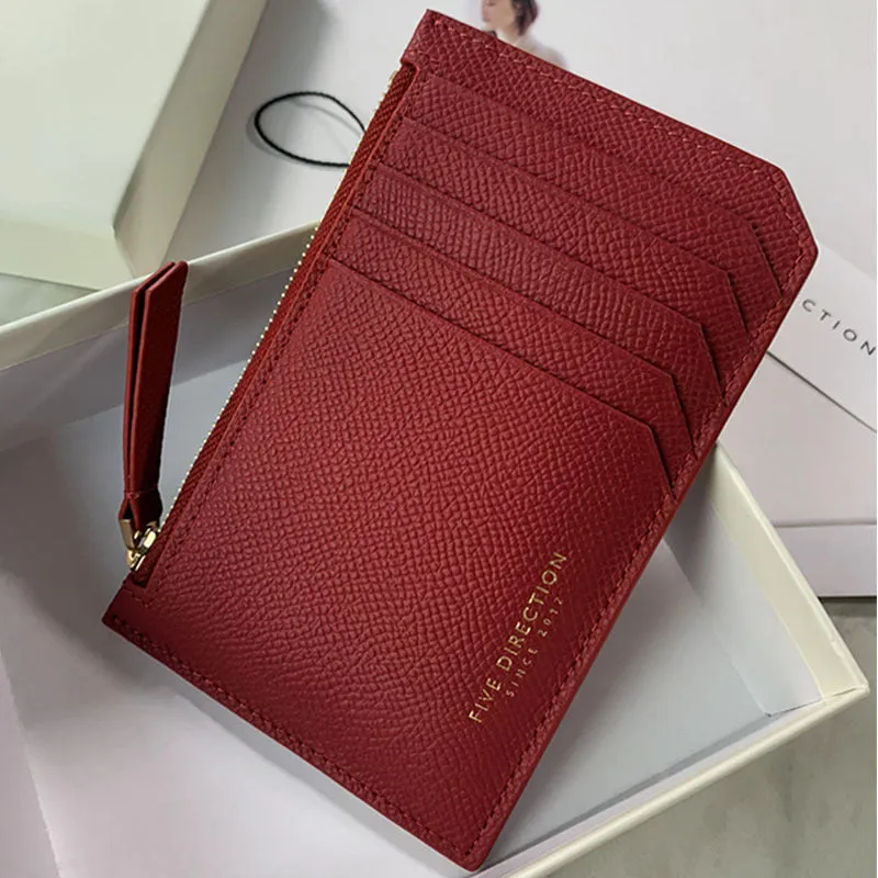 Cute Women Green Leather Slim Card Holder Card Wallet Zipper Change Wallet For Women