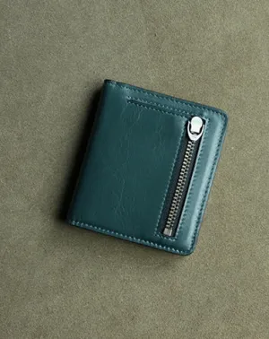 Cute Women Green Leather Small Bifold Wallet Billfold Wallet with Coin Pocket For Women