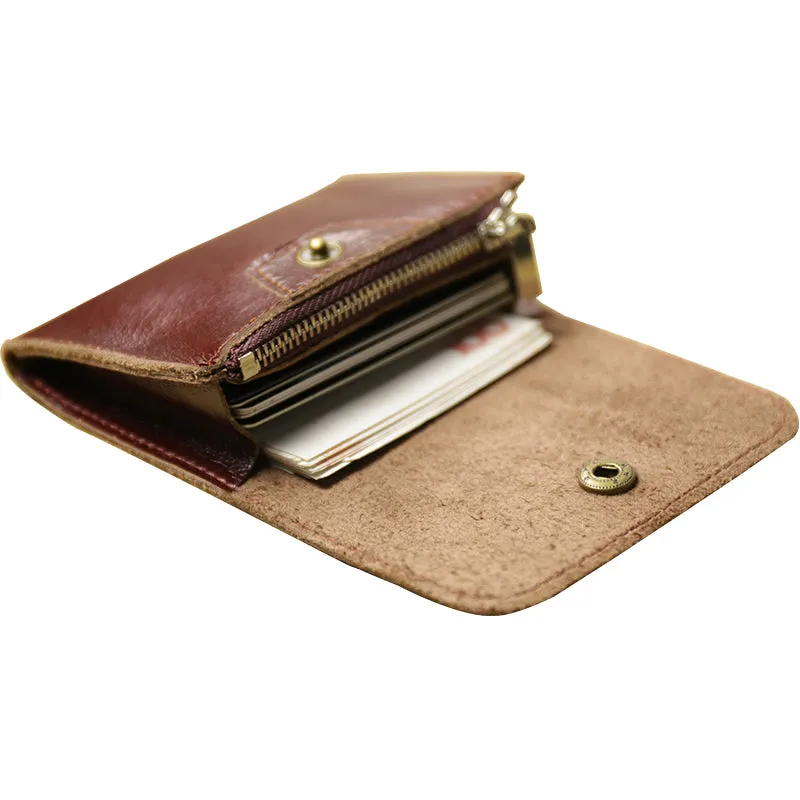 Cute Women Leather Mini Zip Coin Wallet Dark Coffee Change Wallets Slim Billfold Wallet For Women