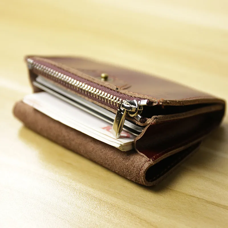 Cute Women Leather Mini Zip Coin Wallet Dark Coffee Change Wallets Slim Billfold Wallet For Women