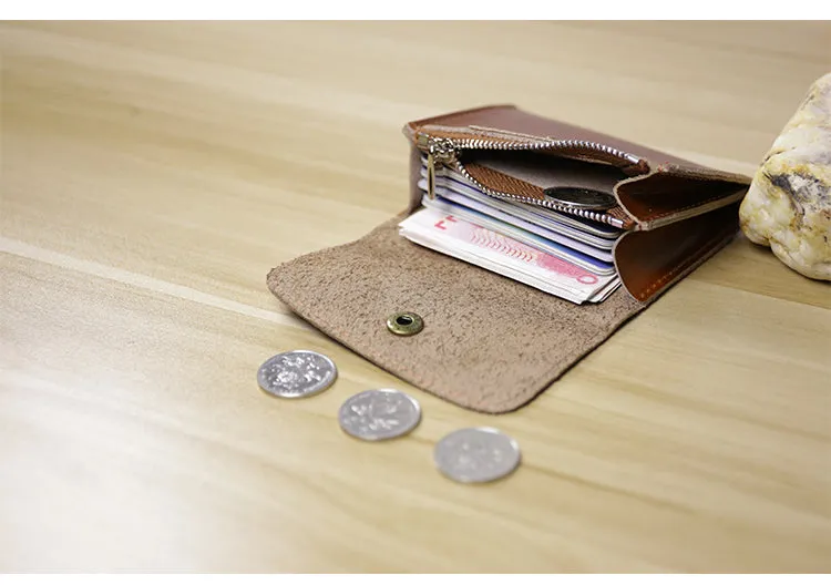 Cute Women Leather Mini Zip Coin Wallet Dark Coffee Change Wallets Slim Billfold Wallet For Women