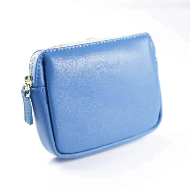 Cute Women Navy Leather Mini Zip Billfold Wallet Coin Wallet Small Zip Change Wallets For Women